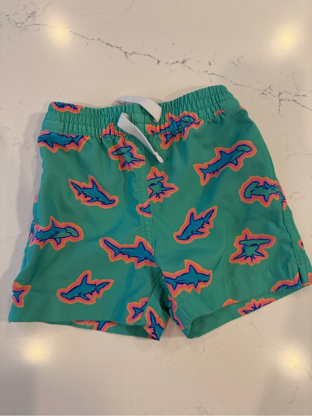 chubbies Teal Swim Shorts with Neon Shark Print